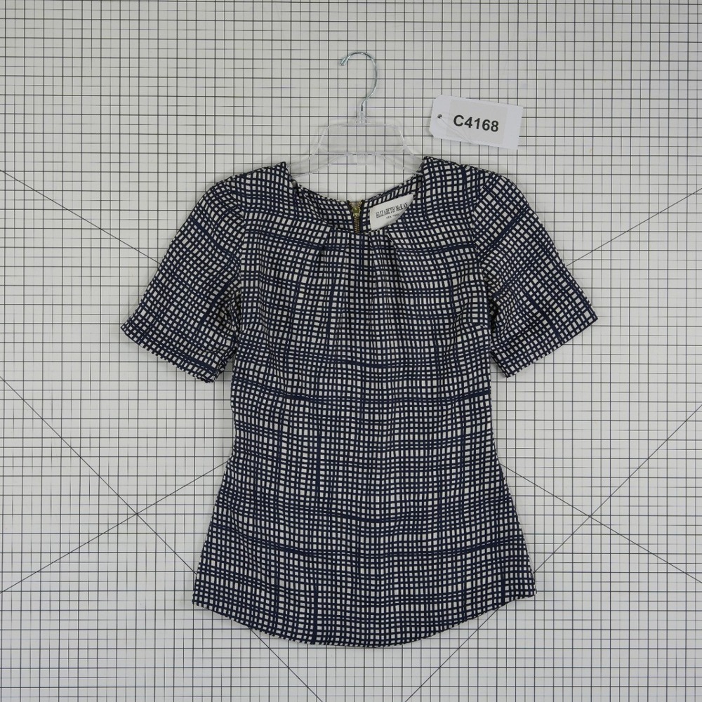Elizabeth McKay 100% Silk Blouse Women's Size 0 Navy Blue Back Zipper Career - Picture 6 of 6